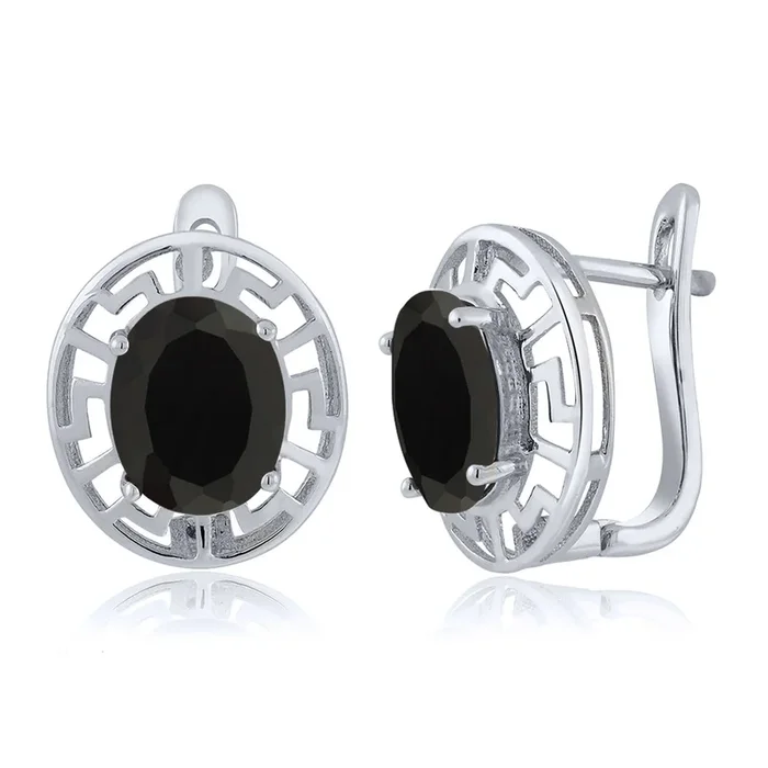 925 Sterling Silver 10X8MM Oval Gemstone Birthstone Greek Key Earrings For Women | Fine Jewelry Gifts for Her Mom Women Wife