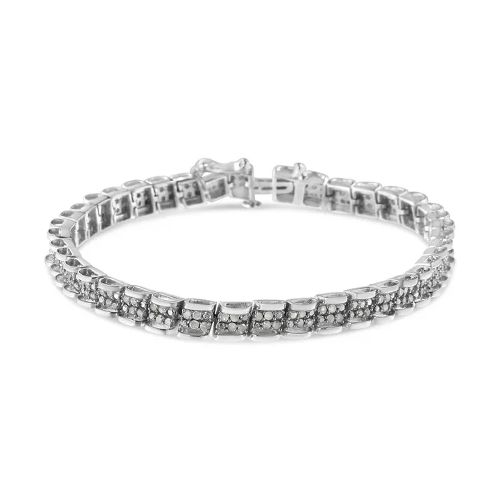 .925 Sterling Silver 2.0 Cttw Diamond 7″ Round Miracle Plate Link Bracelet (I-J Color, I2-I3 Clarity)