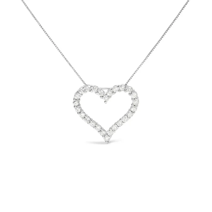 .925 Sterling Silver 2.0 Cttw Diamond Open Heart 18″ Pendant Necklace (I-J Color, I2-I3 Clarity)