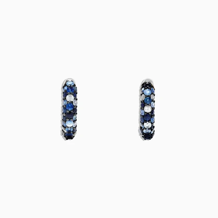 925 Sterling Silver Blue Sapphire Splash 1/2″ Hoop Earrings, 1.77 TCW