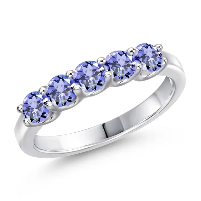 925 Sterling Silver Blue Tanzanite Wedding-Bands Ring For Women | 0.90 Cttw | Round 3.5MM | Gemstone December Birthstone