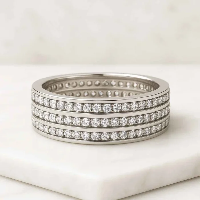 925 Sterling Silver Created Diamond Band
