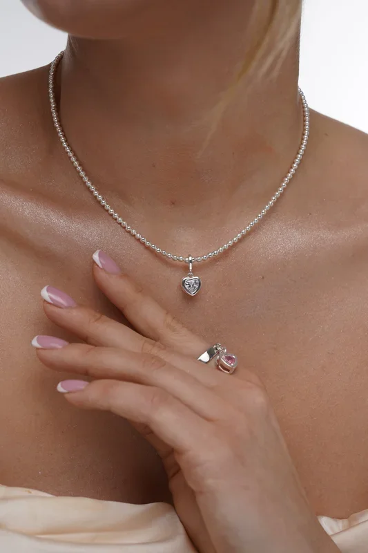 925 Sterling Silver CZ Birthstone Heart Stretch Necklace w/ clasp, Birthstone Necklace, 3mm Sterling Silver Necklace, Heart Necklace