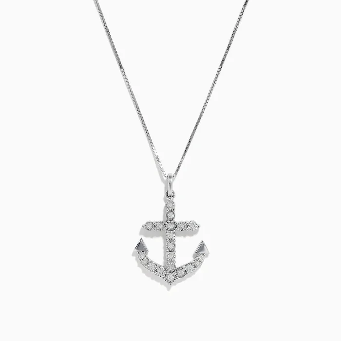 925 Sterling Silver Diamond Anchor Pendant
