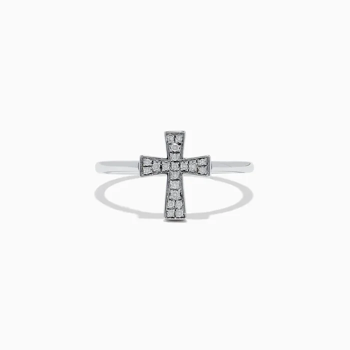 925 Sterling Silver Diamond Cross Ring