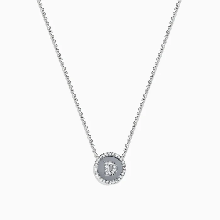 925 Sterling Silver Diamond Initial Letter “D” Necklace, 0.16 TCW