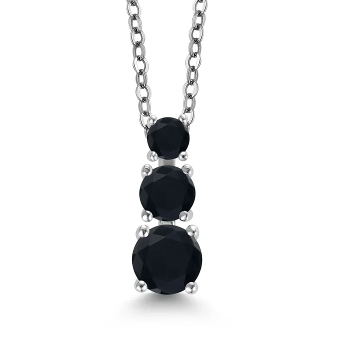 925 Sterling Silver Gemstone Birthstone 3-Stone Pendant Necklace for Women | Vertical Drop Design with 5MM 4MM 3MM Round Stones | 18-Inch Chain Included | Fine Jewelry Gifts for Anniversary Birthday Her Mom Women Wife