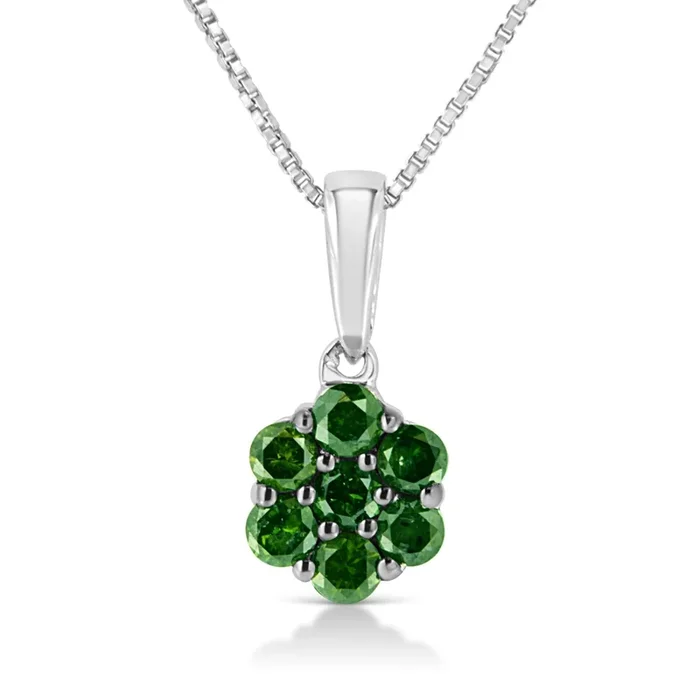 .925 Sterling Silver Prong Set Color Treated Diamond Floral Cluster 18″ Pendant Necklace