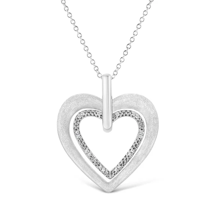 .925 Sterling Silver Prong-Set Diamond Accent Double Heart 18″ Pendant Necklace (I-J Color, I1-I2 Clarity)