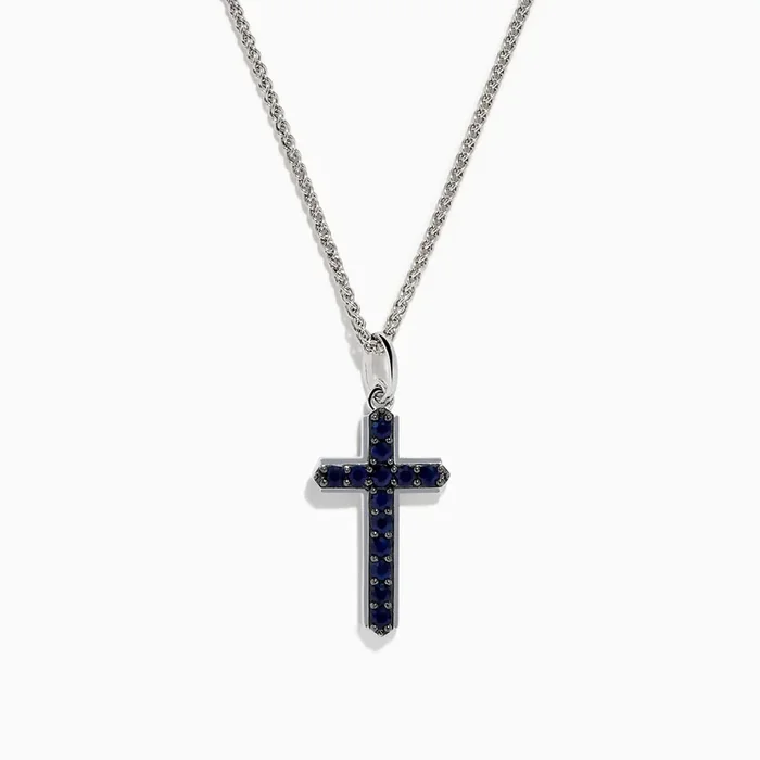 925 Sterling Silver Sapphire Cross Pendant