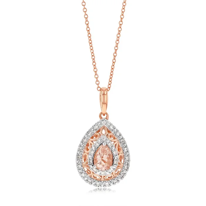 9ct Rose Gold Diamond And Oval Morganite Pendant
