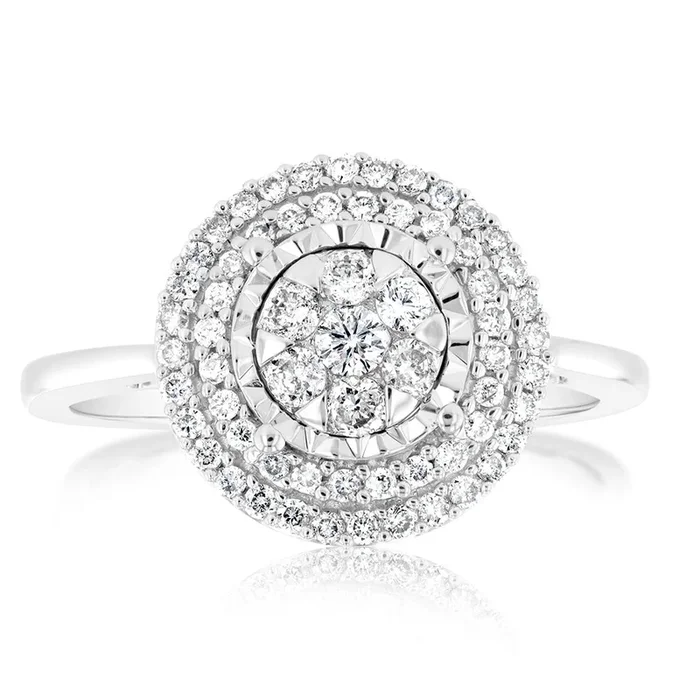 9ct White Gold 0.40 Carat Diamond Halo Ring