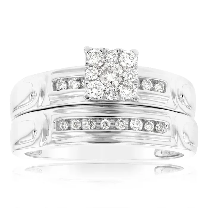 9ct White Gold 1/3 Carat Diamond Bridal Ring Set With 23 Brilliant Cut Diamonds