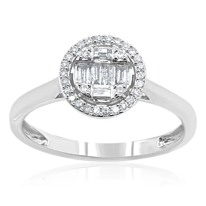 9ct White Gold 1/5 Carat Diamond Ring With 30 Brilliant and 6 Baguette Cut Diamonds