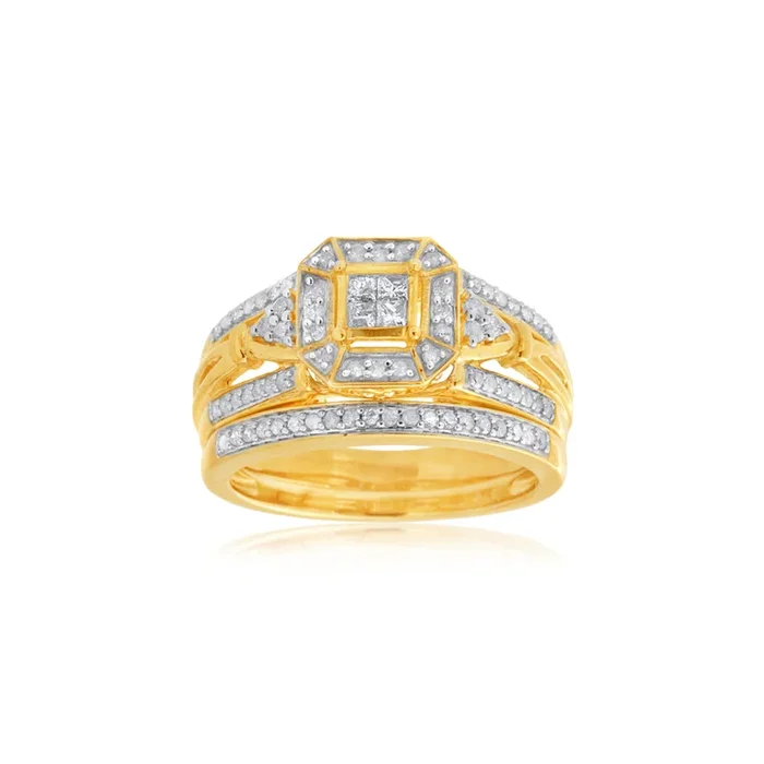 9ct Yellow Gold 0.45 Carat Diamond Bridal 2 Ring Set