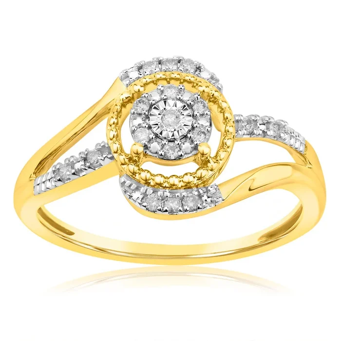 9ct Yellow Gold 1/10 Carat Diamond Dress Ring