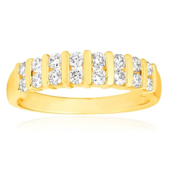 9ct Yellow Gold 1/2 Carat Double Row Channel Set Diamond Ring