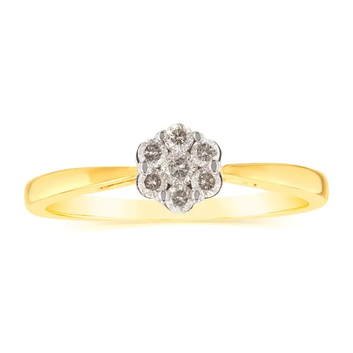 9ct Yellow Gold 1/5 Carat Diamond Flower Shaped Ring