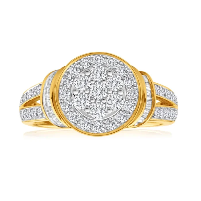 9ct Yellow Gold 1 Carat Diamond Set Cluster Ring