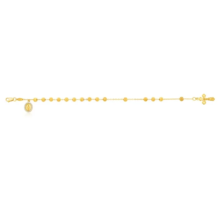 9ct Yellow Gold 19cm Rosary Zirconia Bracelet