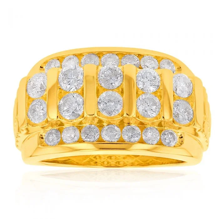 9ct Yellow Gold 3 Carat Diamond Mens Ring