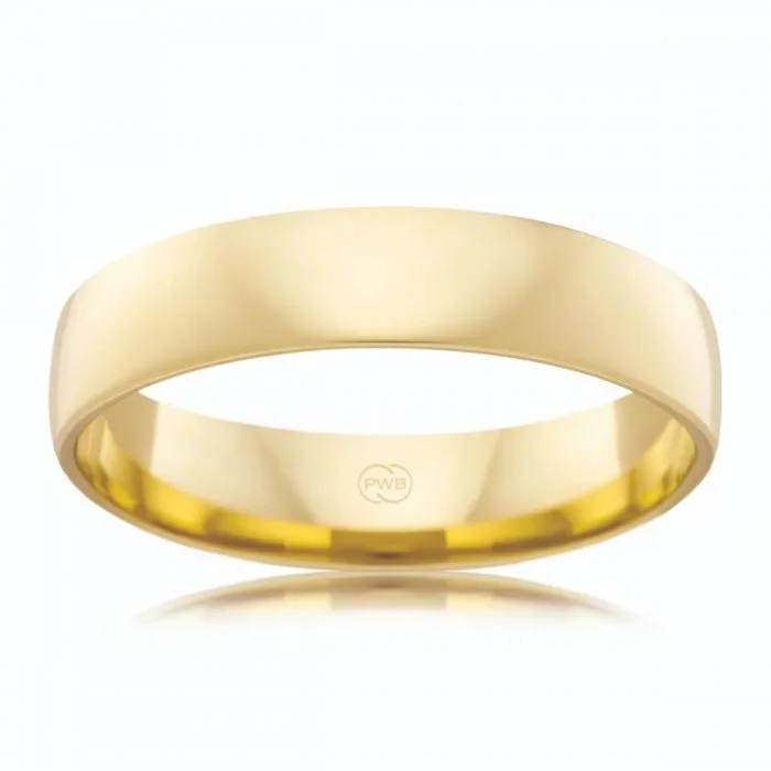 9ct Yellow Gold 5mm Classic Barrel Ezi Fit Ring. Size W