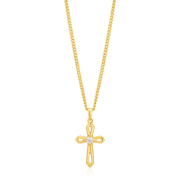 9ct Yellow Gold Cross Pendant with Cubic Zirconia