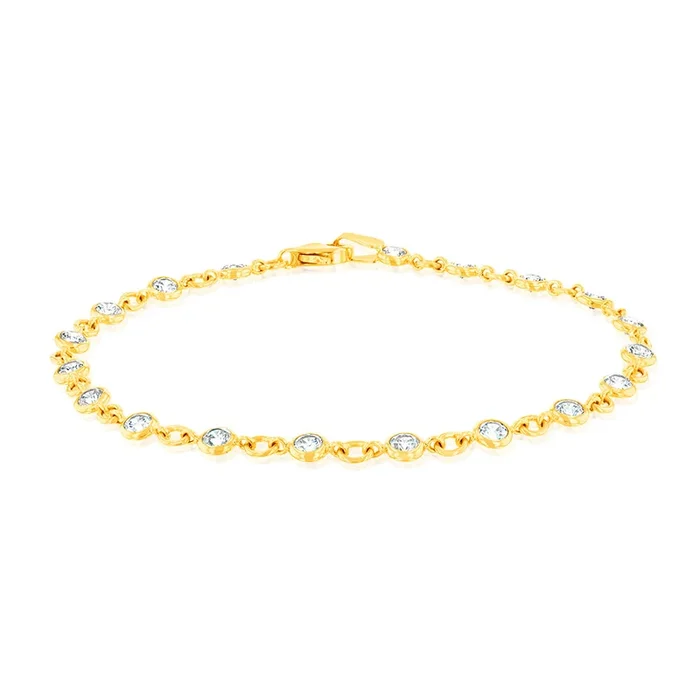 9ct Yellow Gold Fancy Cubic Zirconia 19cm Bracelet