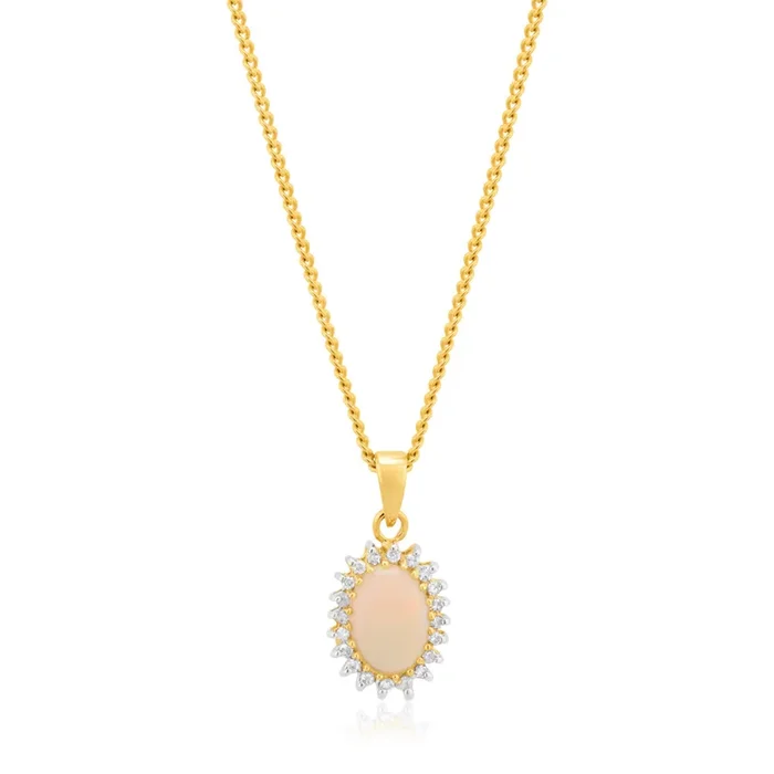 9ct Yellow Gold Opal & Diamond Pendant