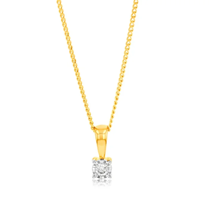 9ct Yellow Gold Solitare Diamond Pendant