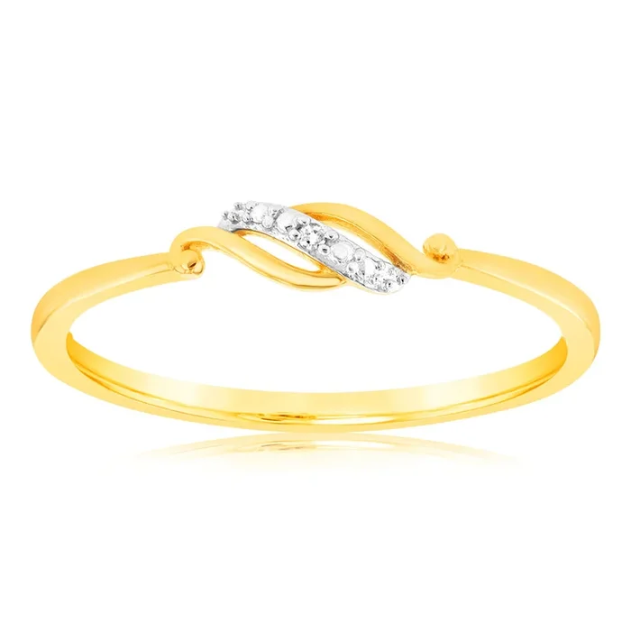 9ct Yellow Gold With 2 Brilliant Cut Diamond Ring