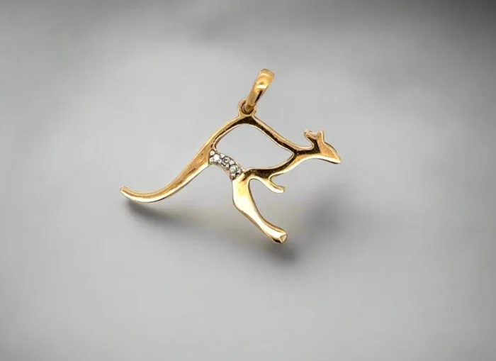 9K Yellow Gold Small Diamond Kangaroo Animal Pendant