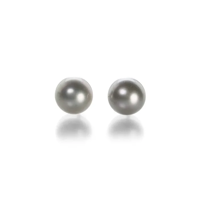 9mm Soft Gray Button Pearl Stud Earrings