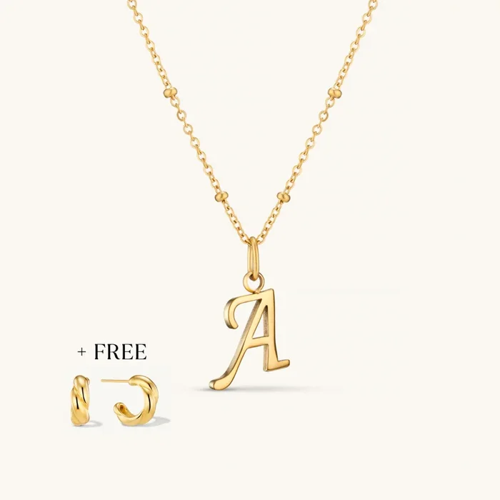 A Script Initial Necklace + FREE Allure Hoops Gold