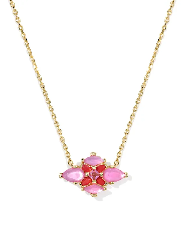 Abbie Crystal Short Pendant Necklace in Red Mix