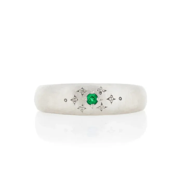 Adel Chefridi Tapered Silver Moon Emerald Ring