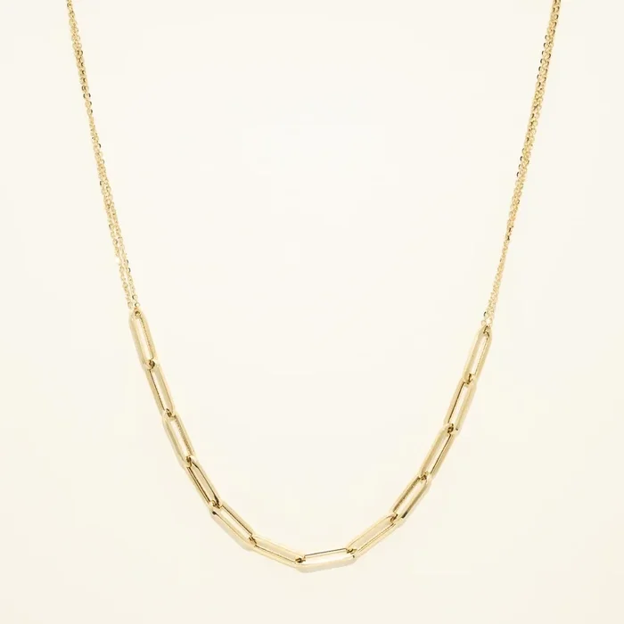 Adjustable Paperclip Link and Cable Necklace in 14kt Yellow Gold