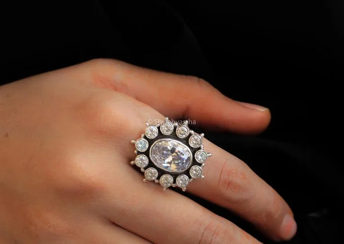 Adya Zircon Studded Oval Ring