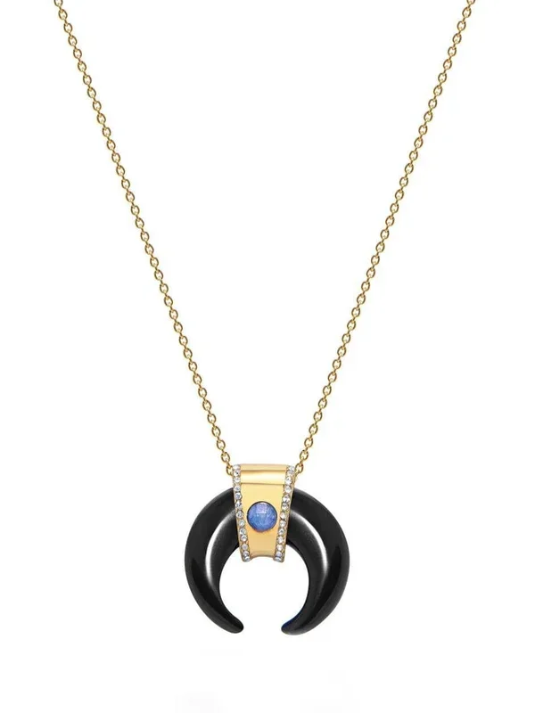 Agate Tiger Tooth Necklace with Sapphire