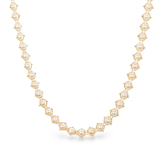 Akoya Pearl Woven Necklace in 18k Gold