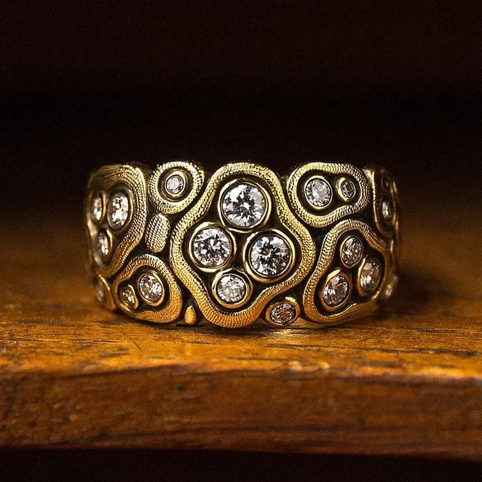Alex Sepkus Swirling Water Diamond Ring in 18k Yellow Gold