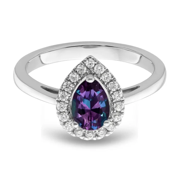 Alexandrite Diamond Halo Ring