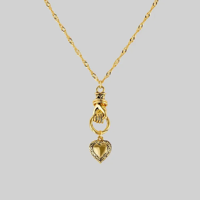 ALL OF ME. Hand Grasping Heart Necklace – Gold