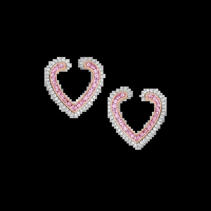 Aloria Calibré Cut Pink Sapphire Earrings | In 18ct White and Rose Gold with Diamonds