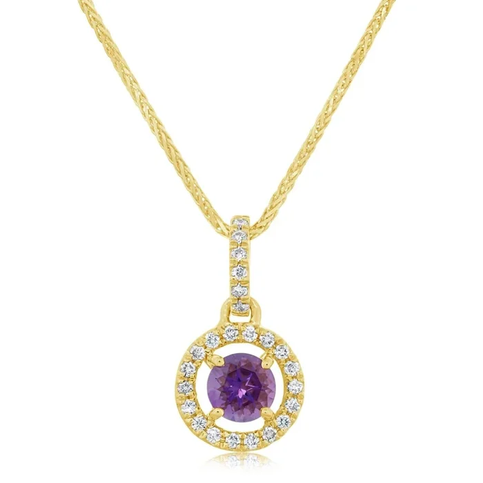 Amethyst & Diamond Halo Pendant Necklace