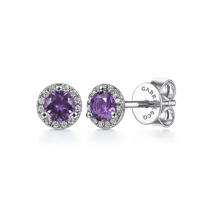 Amethyst & Diamond Halo Stud Earrings