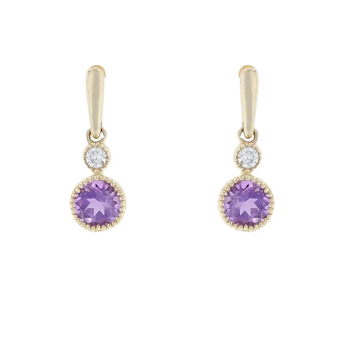 Amethyst & Diamond Petite Dangle Earrings