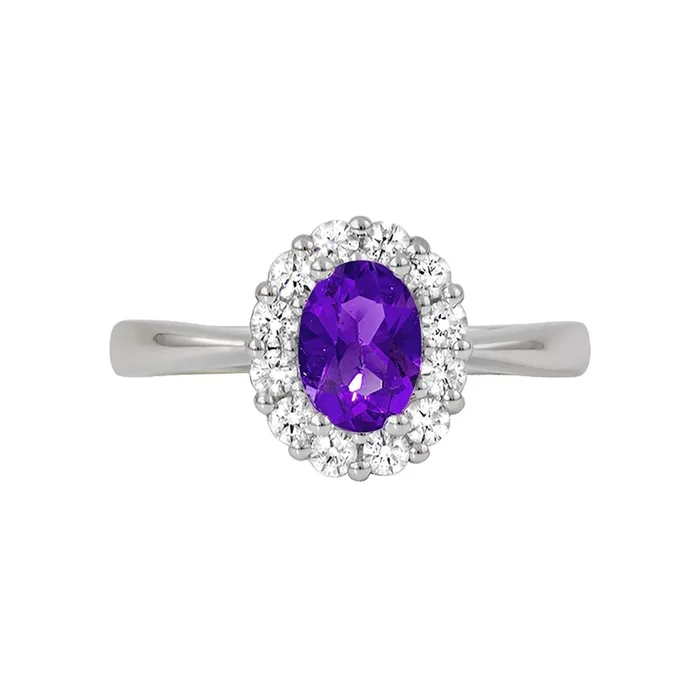 Amethyst and Diamond Halo Ring