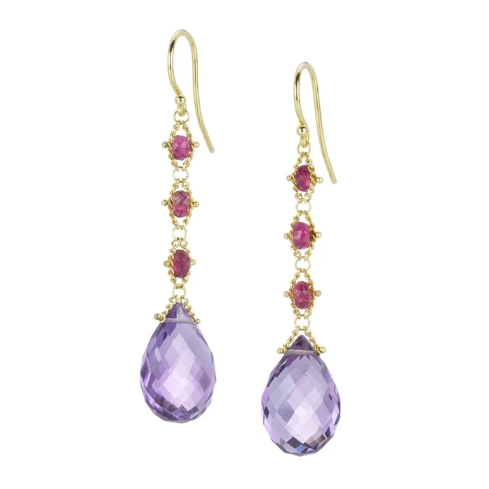 Amethyst and Tourmaline Woven Earrings
