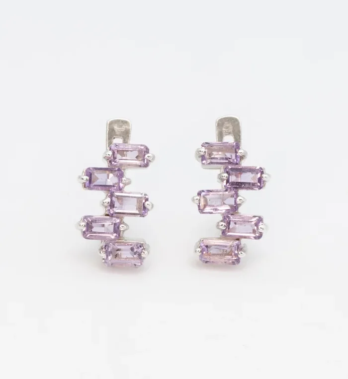 Amethyst Baguette Earrings in Silver